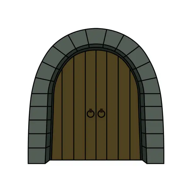 Vector illustration of Old gate from the castle. Vector flat graphic illustration. Isolated object on white background. Isolate.