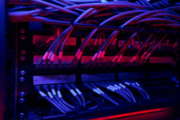 Network rack with structured cabling in a Manteca facility