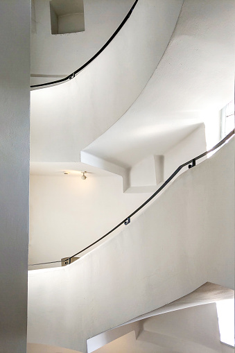 Background of building staircase with white wall