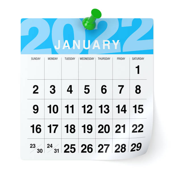 January 2022 - Calendar. Isolated on White Background. 3D Illustration stock photo