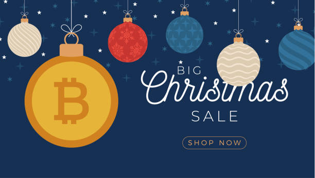 istock Merry Christmas bitcoin symbol banner. bitcoin sign as christmas bauble ball hanging greeting card. Vector image for xmas, finance, new years day, banking, money 1347353737