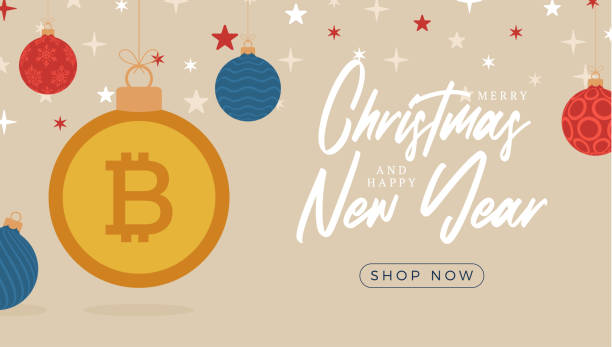 istock Merry Christmas bitcoin symbol banner. bitcoin sign as christmas bauble ball hanging greeting card. Vector image for xmas, finance, new years day, banking, money 1347353739