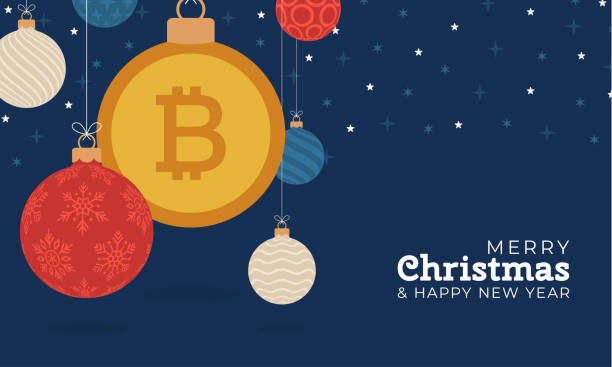 istock Merry Christmas bitcoin symbol banner. bitcoin sign as christmas bauble ball hanging greeting card. Vector image for xmas, finance, new years day, banking, money 1347353752
