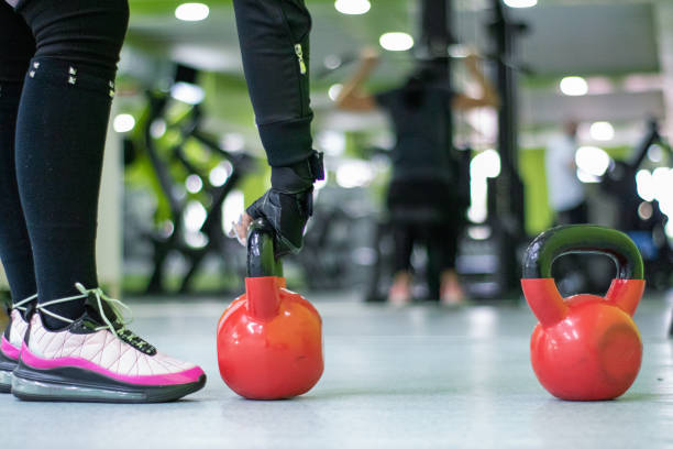 istock Fitness training with kattlebell in gym 1347353975