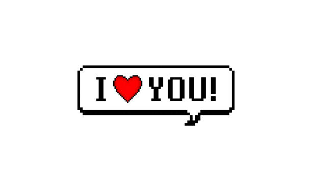 I love You and red heart in speech bubble. Pixel design. Vector illustration. I love You and red heart in speech bubble. Pixel design. Vector illustration couple tattoo quotes stock illustrations
