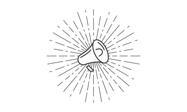 Vintage megaphone with sunbeams on grunge background. Loudspeaker linear icon. Vector illustration. Vintage megaphone with sunbeams on grunge background. Loudspeaker linear icon. Vector illustration megaphone backgrounds stock illustrations