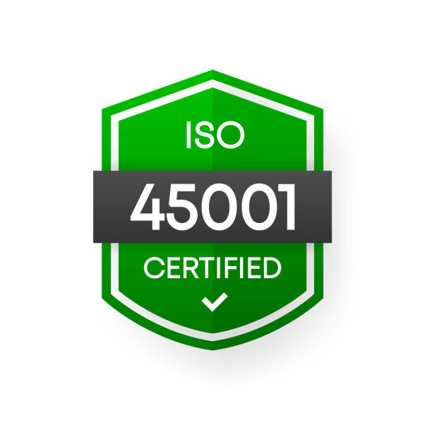 сертифицированный iso 45001 зеленый векторный баннер. плоская сертификационная этикетка, изолированная на белом фоне. концепция безопасности  - medal control computer icon symbol stock illustrations