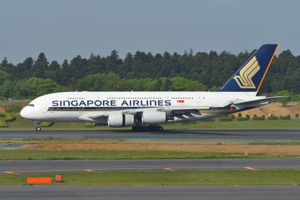 Singapore Airlines Airbus A380-800 (9V-SKG) passenger plane. Chiba, Japan - May 05, 2019:Singapore Airlines Airbus A380-800 (9V-SKG) passenger plane. skg stock pictures, royalty-free photos & images