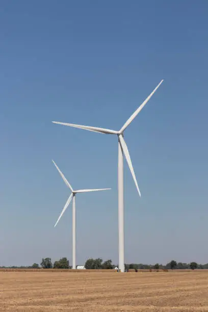 Photo of Wind Turbine Farm in Central Indiana. Wind and Solar Green Energy areas are becoming very popular in farming communities.