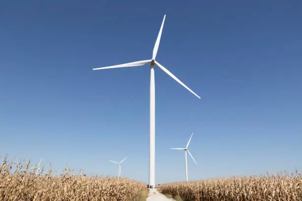 Photo of Wind Turbine Farm in Central Indiana. Wind and Solar Green Energy areas are becoming very popular in farming communities.