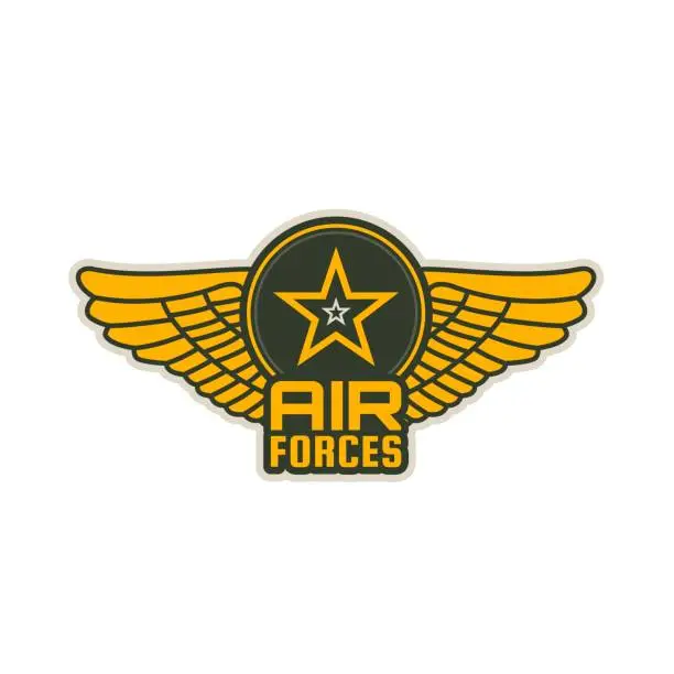 Vector illustration of Air forces patch icon of wings, shield and star