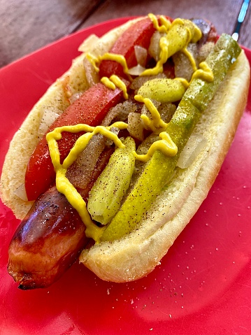 Extra long Chicago Hotdog.