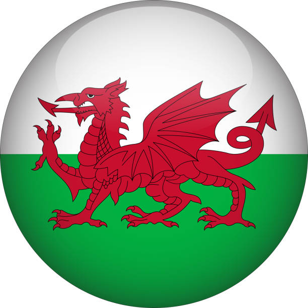 wales 3d rounded country flag button symbol - welsh flag stock-grafiken, -clipart, -cartoons und -symbole