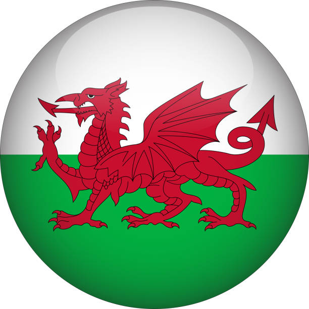 웨일즈 3d 둥근 국가 플래그 버튼 아이콘 - welsh flag stock illustrations