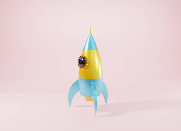 istock Rocket spaceship antique style, Model cartoon toy space exploration icon 1347387953