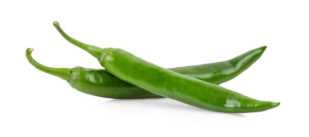 istock Green chili pepper on white background 1347394183