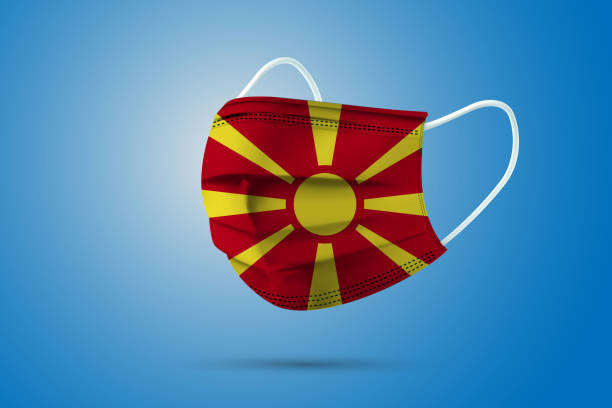 istock Realistic Protective Medical Mask with National Flag of Macedonia. 1347394342