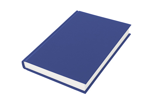 A blue hardcover book on white background with clipping path