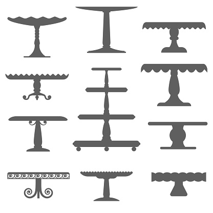 Set of cake stands in flat icon style. Empty trays for fruit and desserts. Vector illustration isolated on white background.