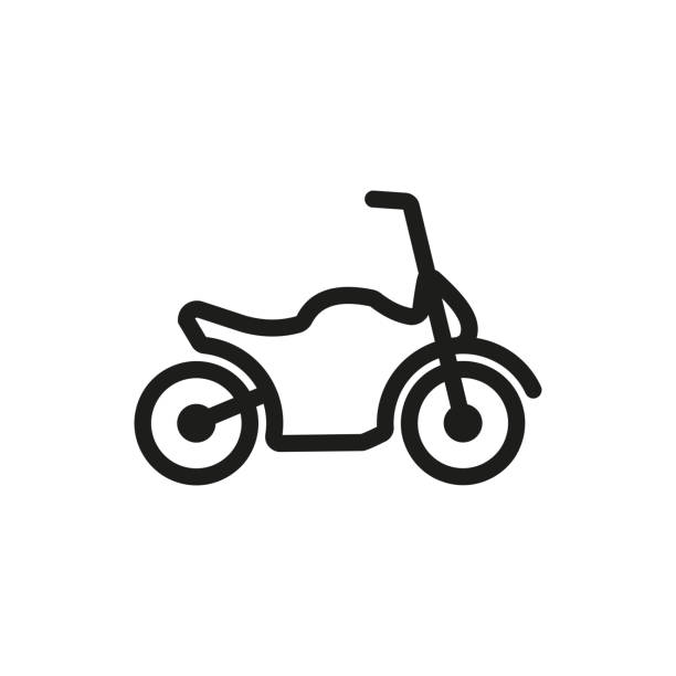 illustrazioni stock, clip art, cartoni animati e icone di tendenza di icona della moto su sfondi vettoriali in bianco e nero illustrazione di stock - pike