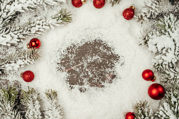 istock Christmas holiday background with snow, copy space 1347404116