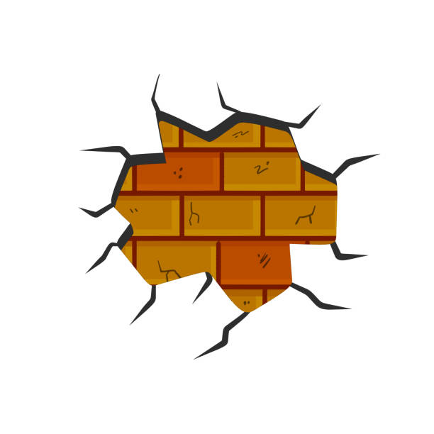 istock Broken plaster with cracks. Decoration and background element. Detail of house and hole in old building. 1347405371