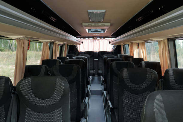 istock Long aisle surrounded by two rows of comfortable double seats 1347405677