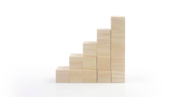 istock Wooden blocks chart steps with copy space. The business growth process 1347405987