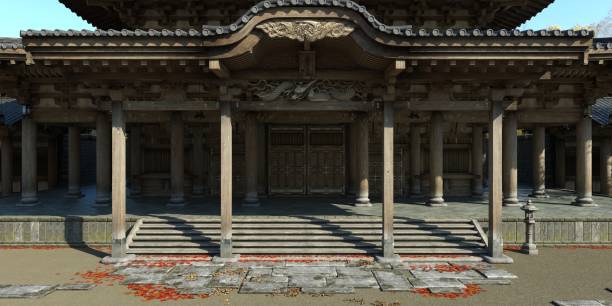 istock Old japanese palace in the fall 3d illustration 1347406849