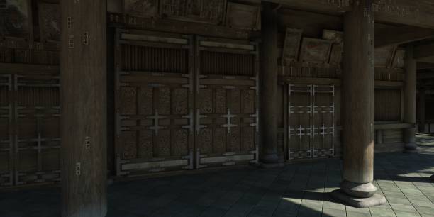 istock Old japanese palace in the fall 3d illustration 1347407019
