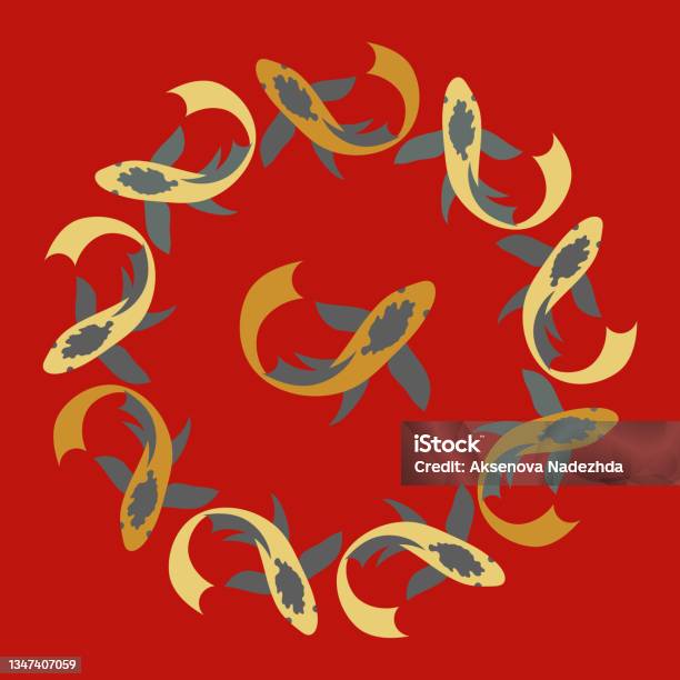 Rounded Fish Pattern Fish Round Pattern Vector Border With Koi Carp Stock Illustration ...