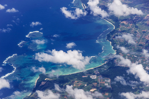 The coastline of Miyakojima where coral reefs spread