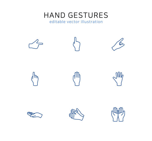 hand gesture icon set hand line icons for web and app. editable stroke vector illustration human finger illustrations stock illustrations