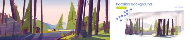 Vector illustration of Parallax background cartoon nature 2d landscape