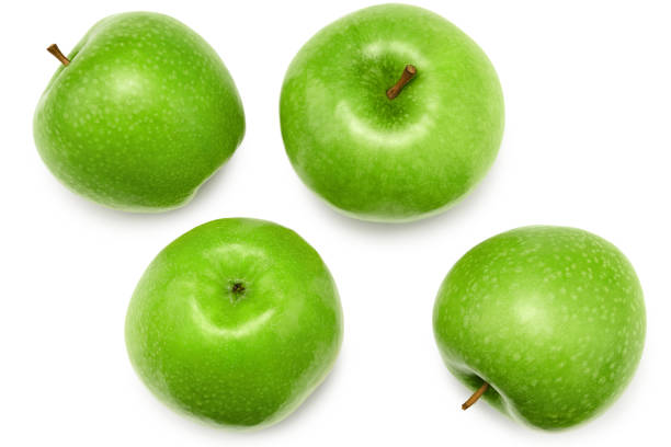 istock green apples isolated on white background. clipping path. top view 1347414328