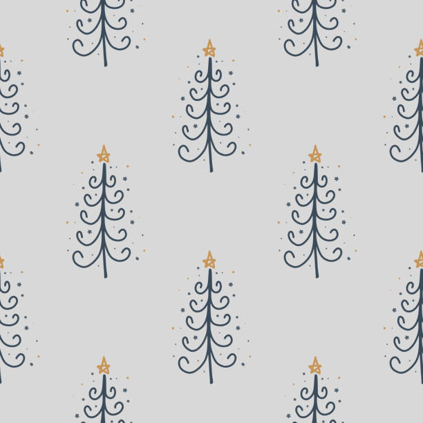 świąteczne i noworoczne symbole drzewo bezszwowy wzór. wektorowy uroczy nadruk. papier cyfrowy. element projektu. - swirl christmas champagne coloured holiday backgrounds stock illustrations