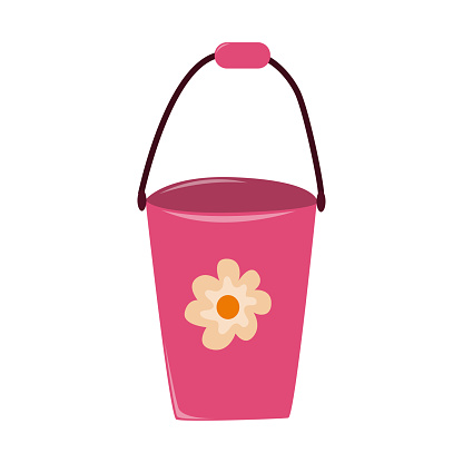 Garden bucket. Pink bucket. Flat vector illustration on white background.