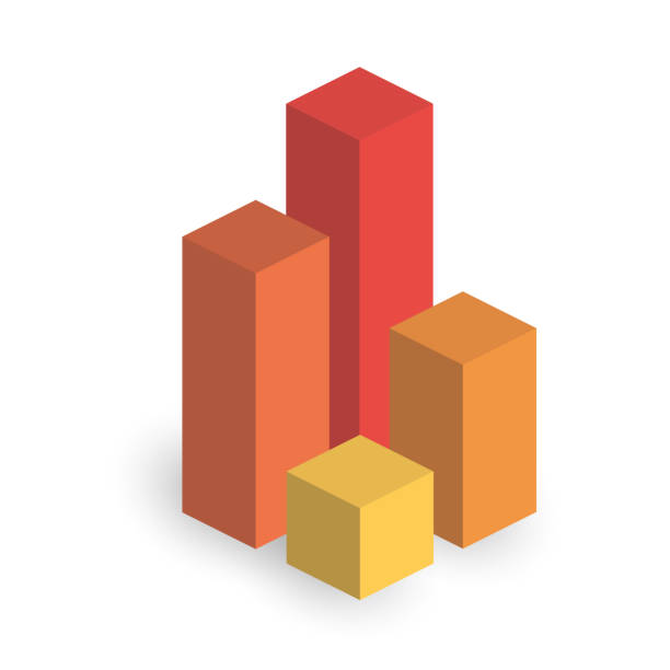 4개의 성장하는 열의 막대 차트. 3d 아이소메트릭 컬러풀 벡터 그래프 - orange visualization built structure cube stock illustrations