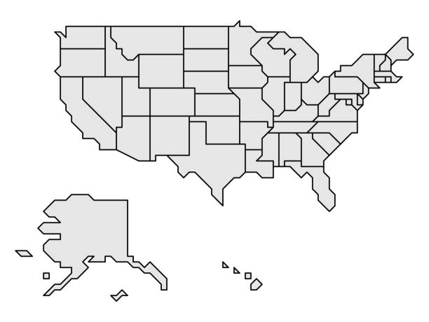 Generalized retro map of USA Grey simplified map of USA, United States of America. Retro style. Geometrical shapes of states with sharp borders. Simple flat blank vector map drawing of a state florida stock illustrations