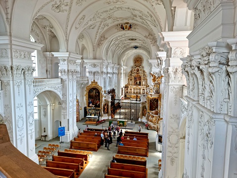 Saint Urban's Abbey is a former Cistercian monastery in the municipality of Pfaffnau in the canton of Lucerne in Switzerland. It is a Swiss heritage site of national significance. The monastery was founded in 1194 - the  new baroque chapel was realized in 1711.  The image shows the interior of the chapel.