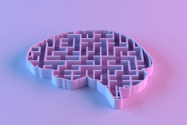 istock Labyrinth, maze in brain shape neon lighting 1347426007
