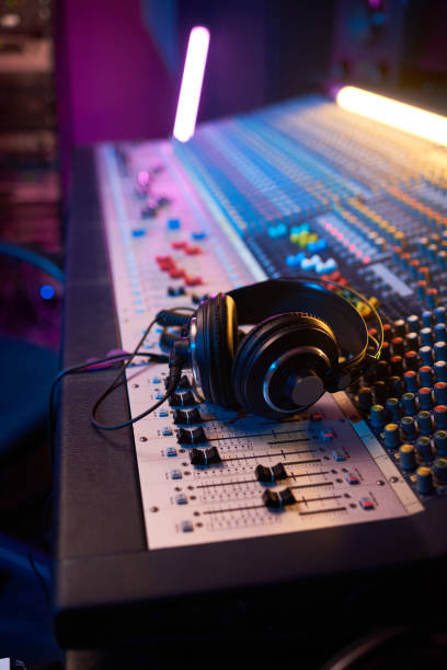 istock Close-up of boutique recording studio control desk 1347426657
