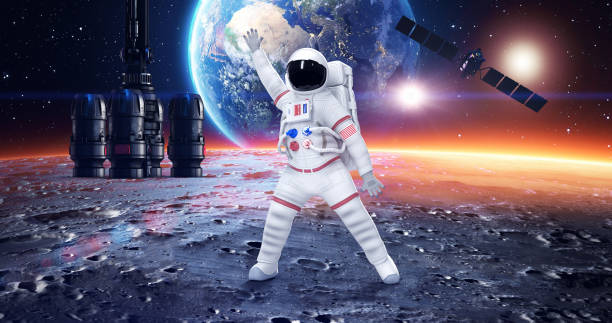 istock Funny Astronaut Dancing On A Planet Surface. Feeling Happy. 1347429181
