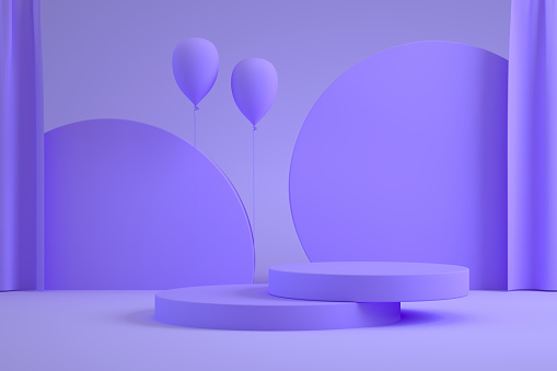 3d rendering, empty product podium, stand, platform lilac background.