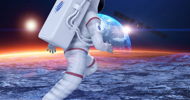 istock Astronaut Running On Planet Surface. Moving Fast. Planet Earth. 1347429786