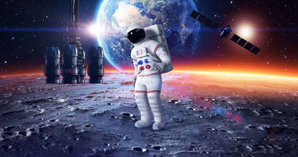 istock An Astronaut Confused And Looking Around. Planet Earth On Background. 1347430724