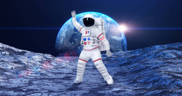 istock Funny Astronaut Dancing On A Planet Surface. Feeling Happy. 1347430725