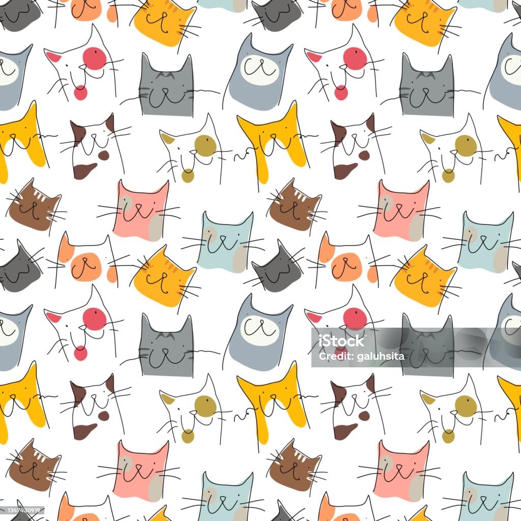 Subtle Cat Pattern Seamless Pattern With Handdrawn Cats Stock Illustration - Download ...
