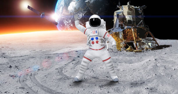 istock Funny Astronaut Dancing On A Planet Surface. Feeling Happy. 1347432924