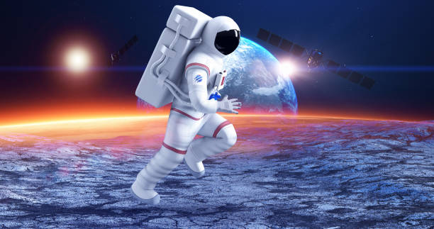 istock Astronaut Running On Planet Surface. Moving Fast. Planet Earth. 1347433246